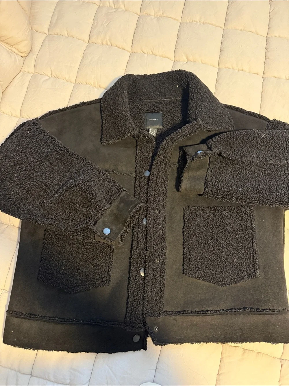 Forever 21 Black Sherpa-Lined Shirt Jacket
